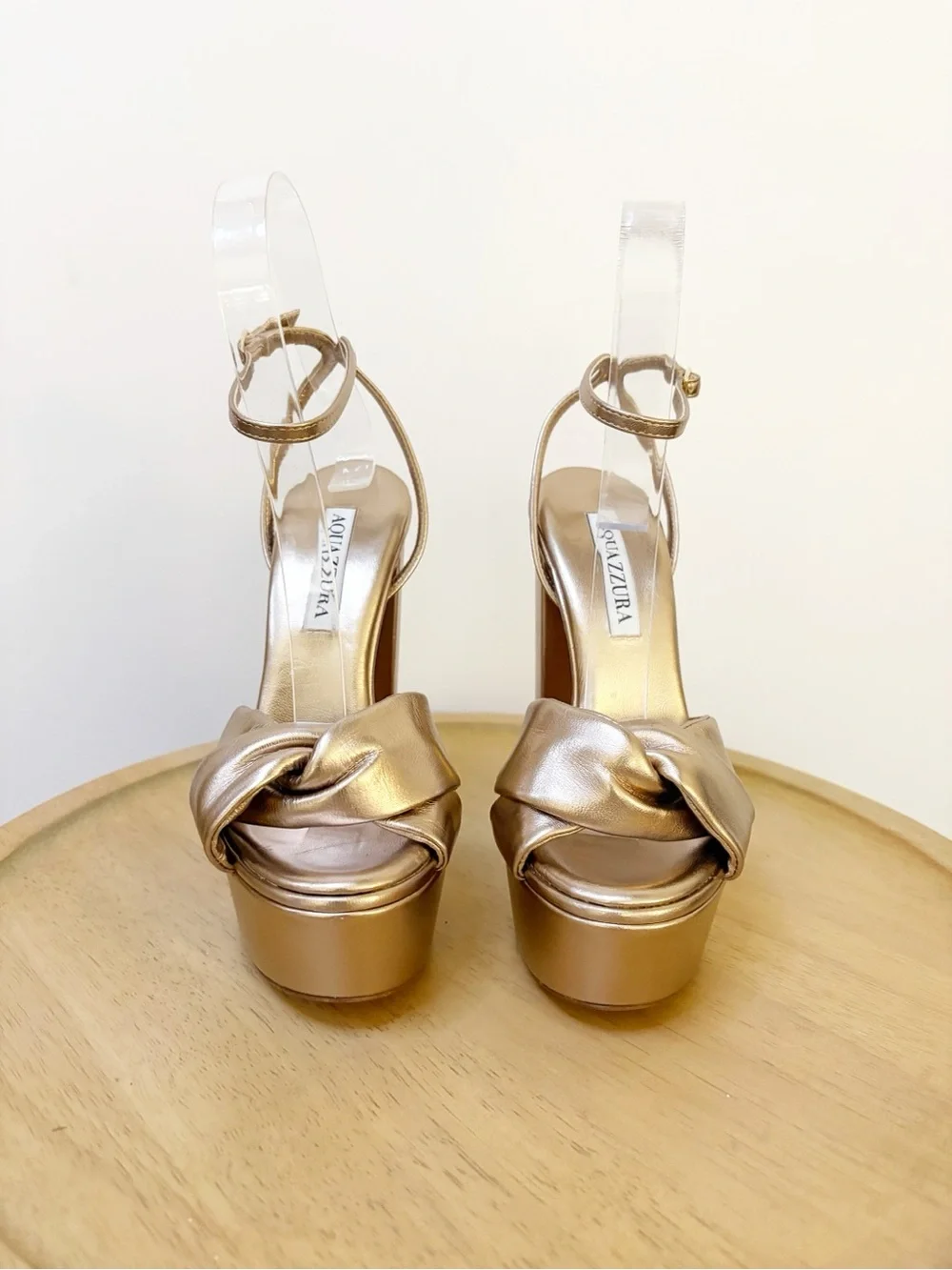 New Aquazzura Olie Plateau 140 Knotted Platform Heels